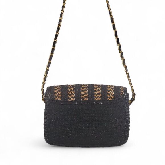 Deena & Ozzy Wheat Straw Paille De Ble Woven Shoulder Bag - Golden Chain - Picture 6 of 16